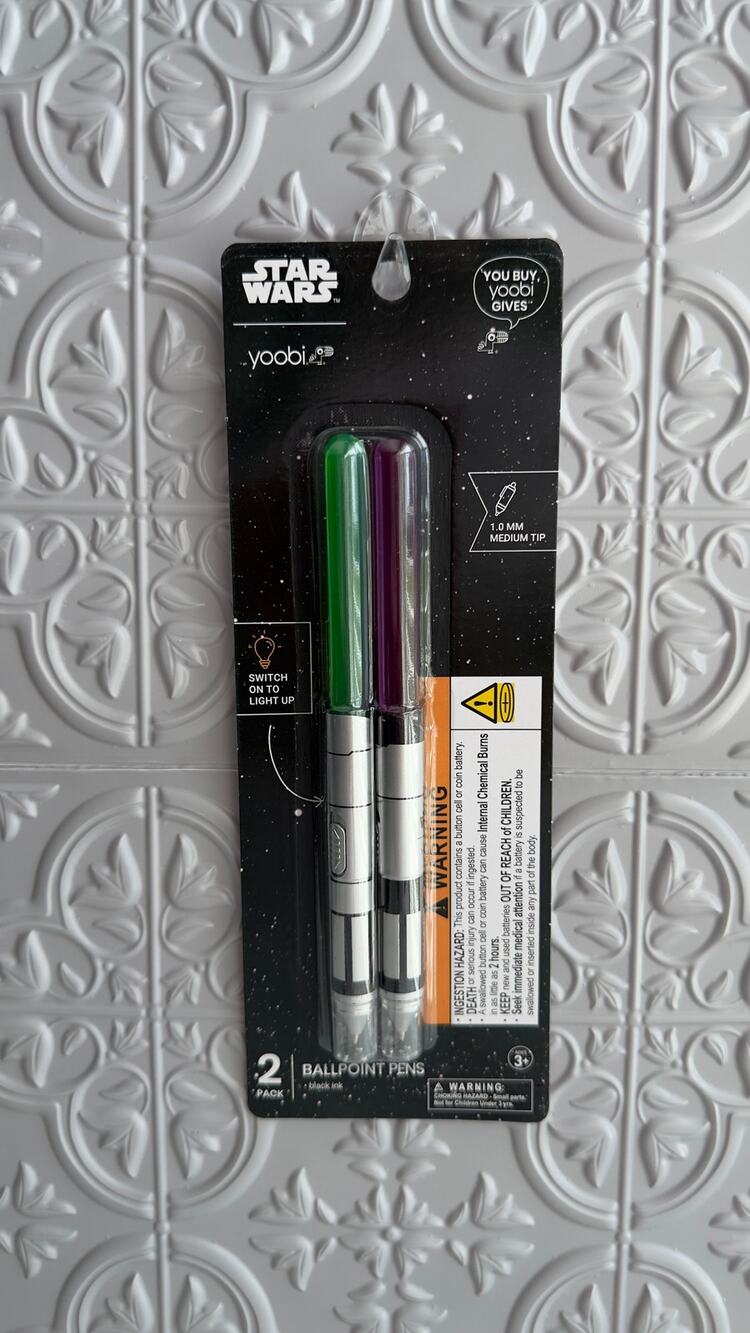 Yoobi Star Wars Light-Up Lightsaber Ballpoint Pens 2-Pack Green & Purple NEW